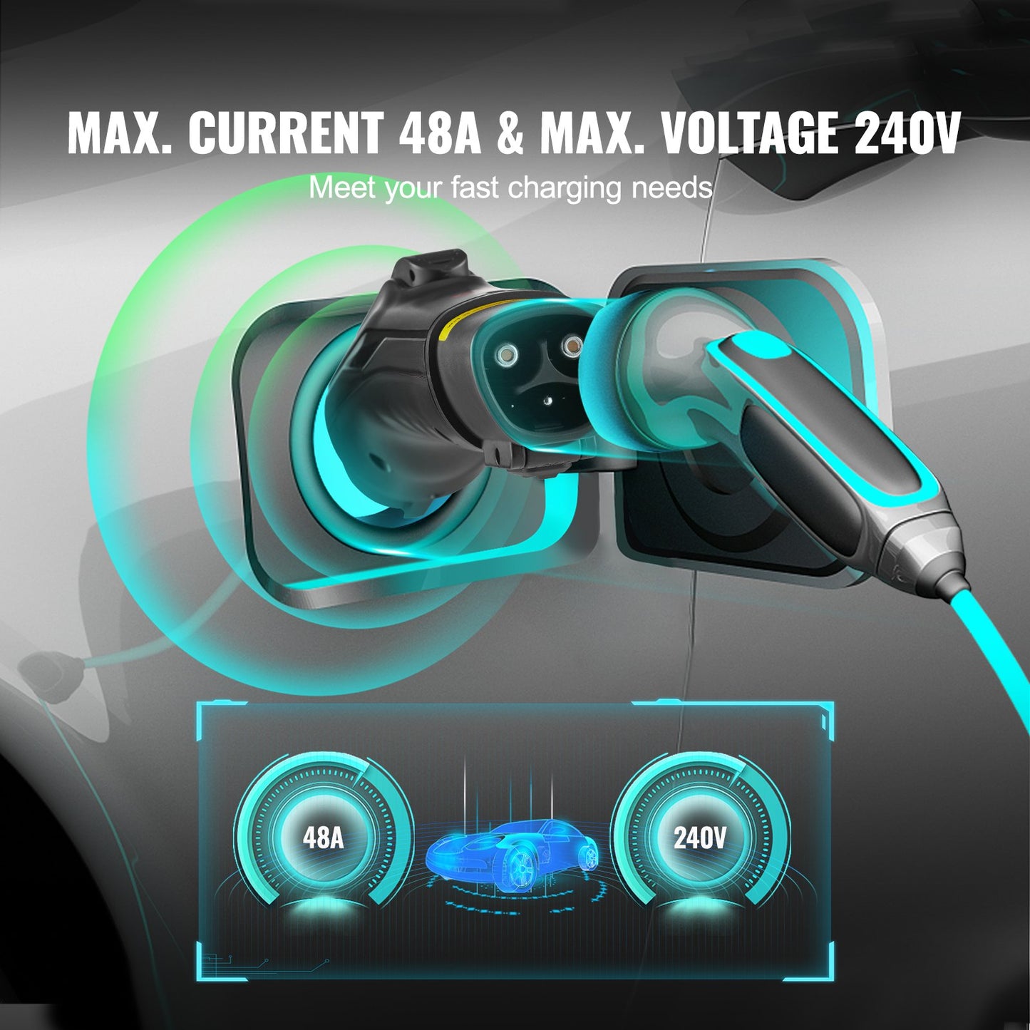 VEVOR Tesla To J1772 Charging Adapter, Max 48 Amp 240V, J1772 EVs Charger Adapter, With IP65 Storage Bag Anti-Drop Lock, For Tesla High Powered Wall Connector, Destination Charger And Mobile Connector