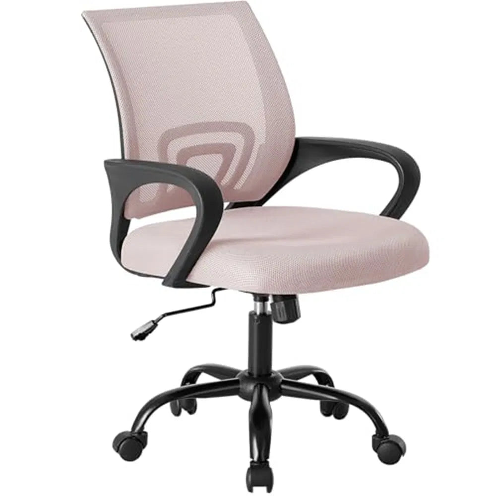 Ergonomic Office Desk Gaming Chair Mid Back With Lumbar Support Rocking Mode Height Adjustable With Fixed Armrest For Office