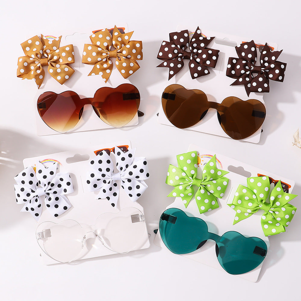 Kids' Accessories Printed Ribbed Ribbon Bow Hair Clip Sunglasses Set Headwear