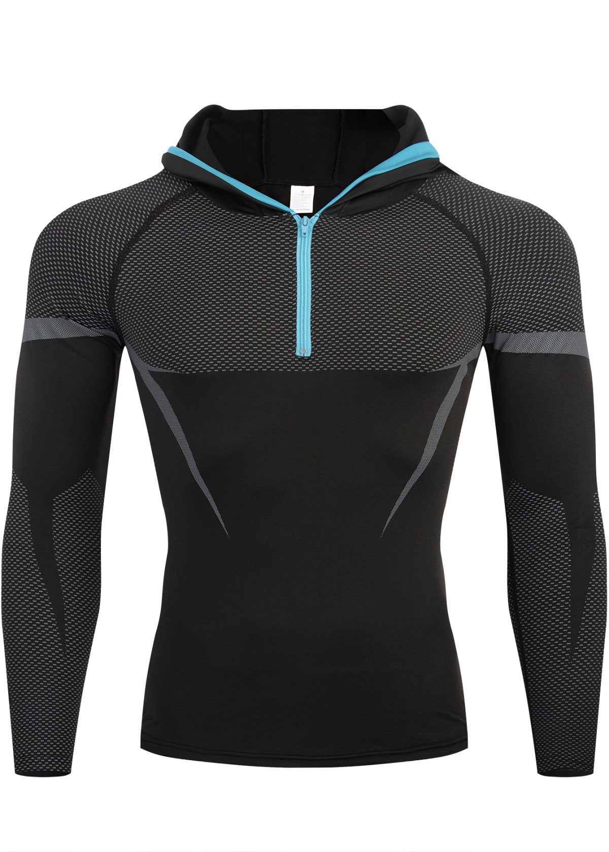 Men Half Zip Hooded Compression Long Sleeve Shirt Black Red Color Block Mesh Spliced Quick Dry Athletic Top Wicking Gym Running Training Fitness Base Layer