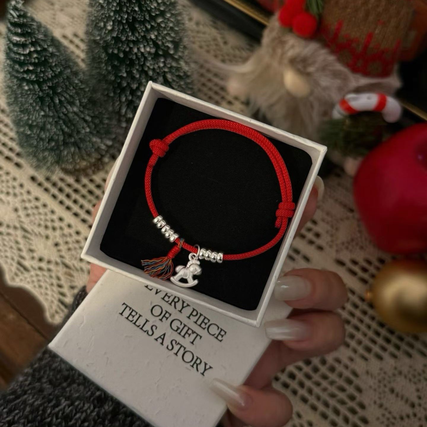 1pcs 999 Sterling Silver Bead Trojan Horse Tassel Red String Braided Bracelet, Festive Chinese Style, For Daily New Year Wear & Lucky Birthday Holiday Gifts