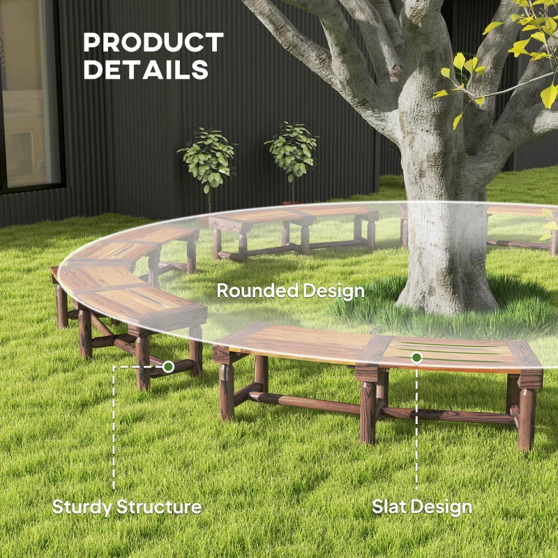 Wooden Garden Bench, Semicircular Round Outdoor Tree Bench, Wrap Around Park Bench For Yard, Patio, Deck, Lawn, Brown