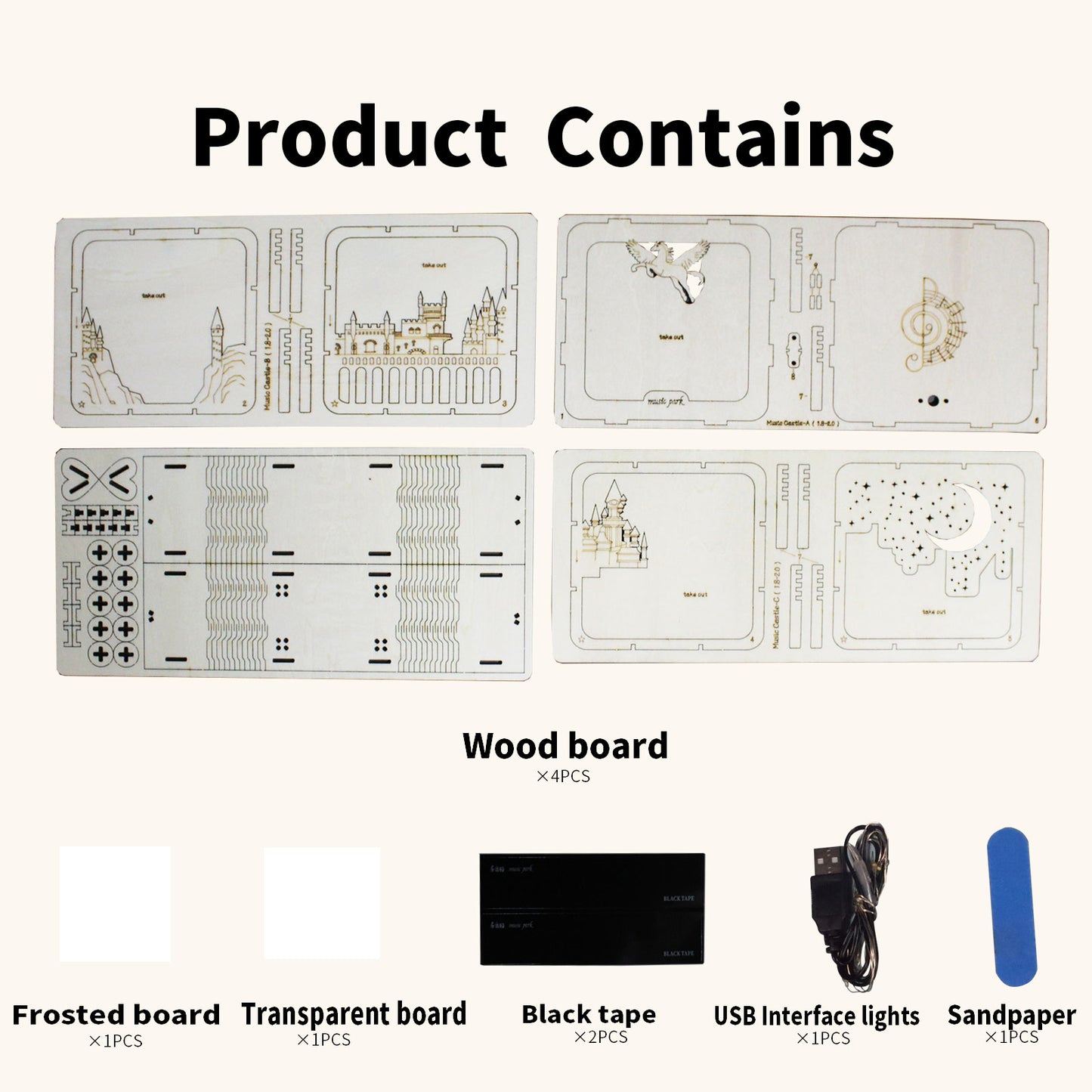 Sales Are Prohibited On The TEMU And SHEIN -MUSIC PARK 3D Wooden Puzzles Pegasus Castle Model Kits Night Lights Desk Decorations Birthday Christmas Gifts For Women