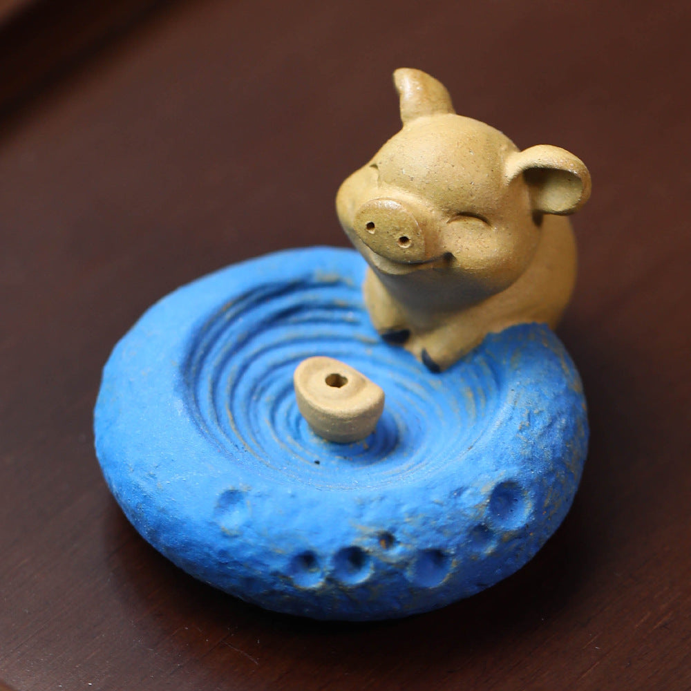 Purple Clay Tea Pet Sheep Ornament Handmade Zodiac Incense Holder