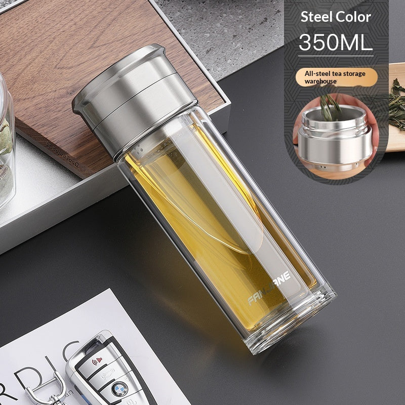 Chinese Character Simplificationcomplication Tea-water Separation Glass Cup Double-layer Teacup Pass
