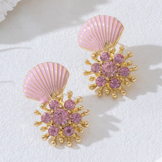 Sweet Color Enamel Shell Stud Earrings For Women, Fashion Versatile Designer Niche Ear Jewelry, Vintage Light Luxury High-End Elegant Daily Accessories
