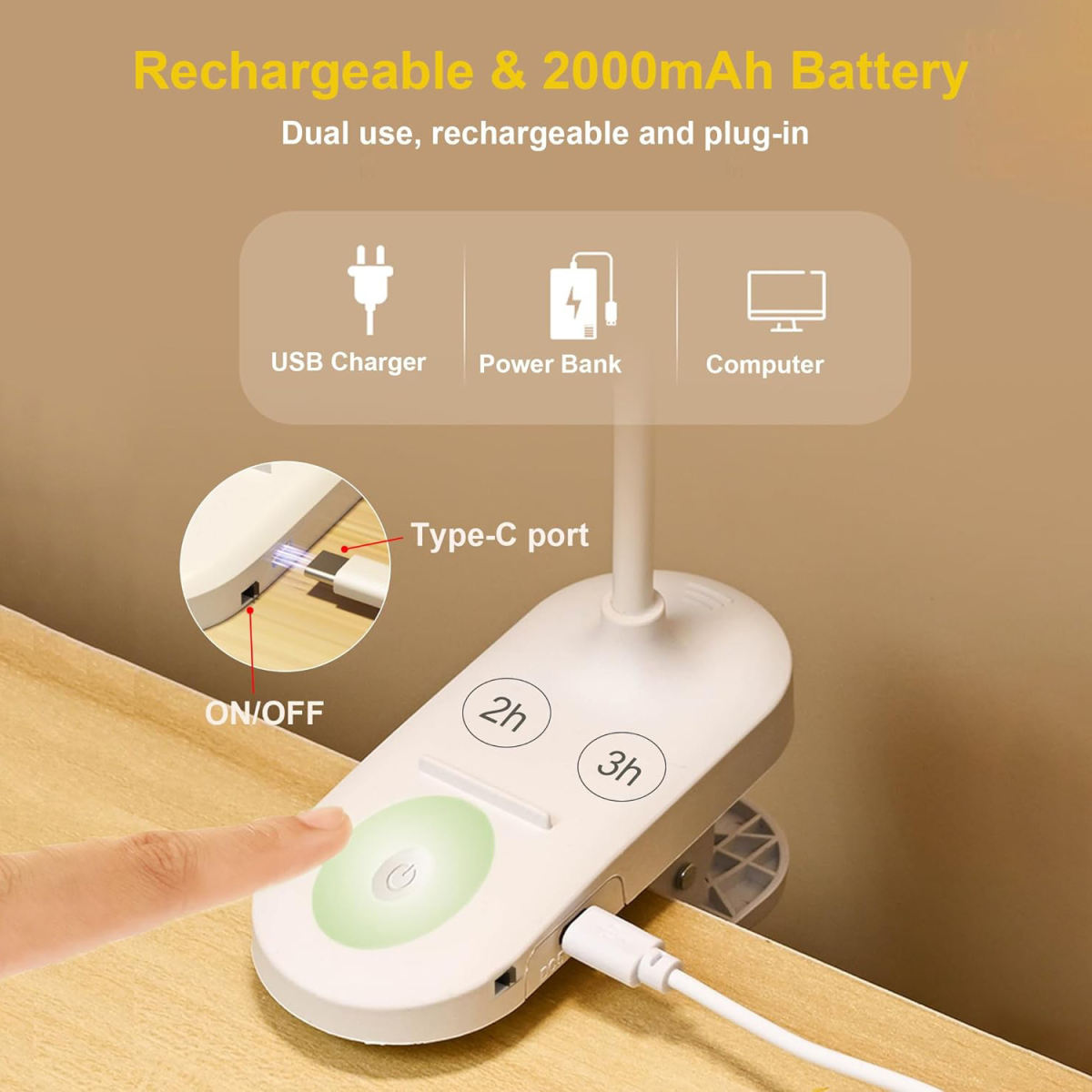 LED Eye Protective Bedside Touch Control Reading Desk Lamp