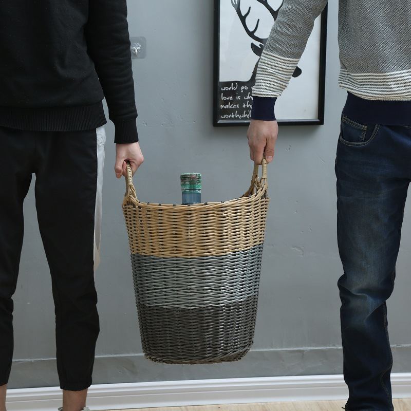 Plastic Rattan Woven Laundry Basket Storage Bin