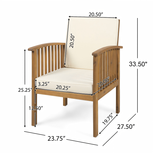 Patio Set Outdoor Acacia Wood Furniture Sets-Modern Club Chair Conversation Sets With Foldable End Table For Garden, Patio & Deck  Brown Patina Cream Cushion