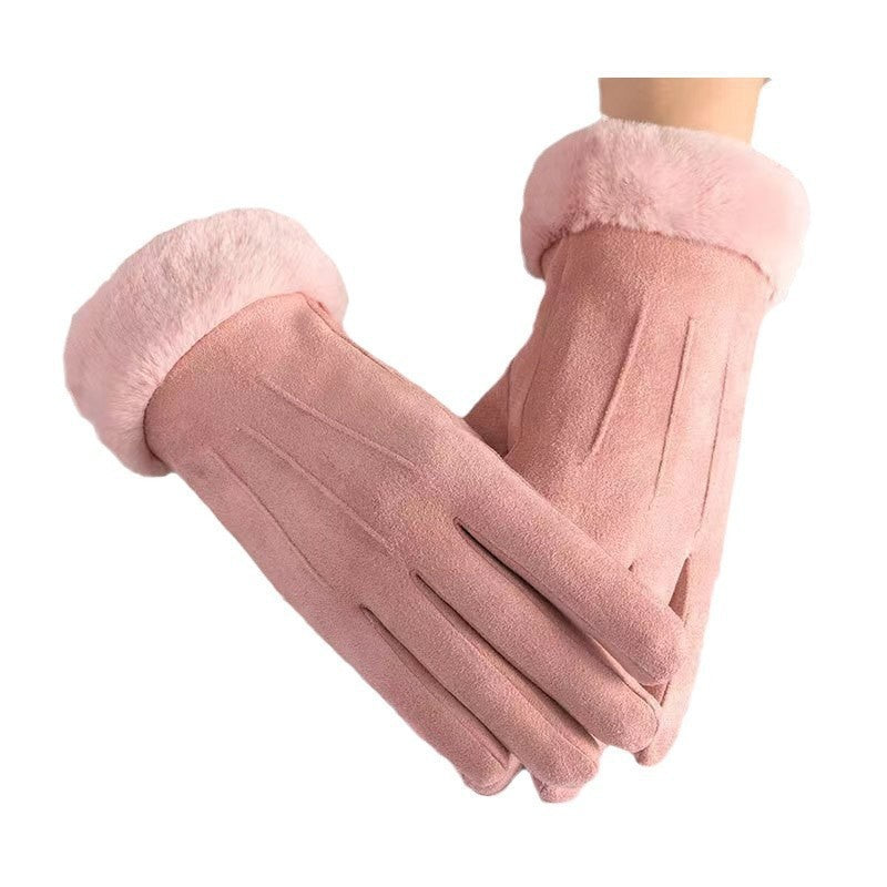 Women's Suede Thermal Gloves Korean Style Windproof
