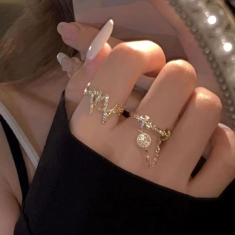2PC Y2K Bling Zircon Open Ring, Korean & Japanese Style, Elegant All-Match, Minimalist INS Niche Index Finger Ring