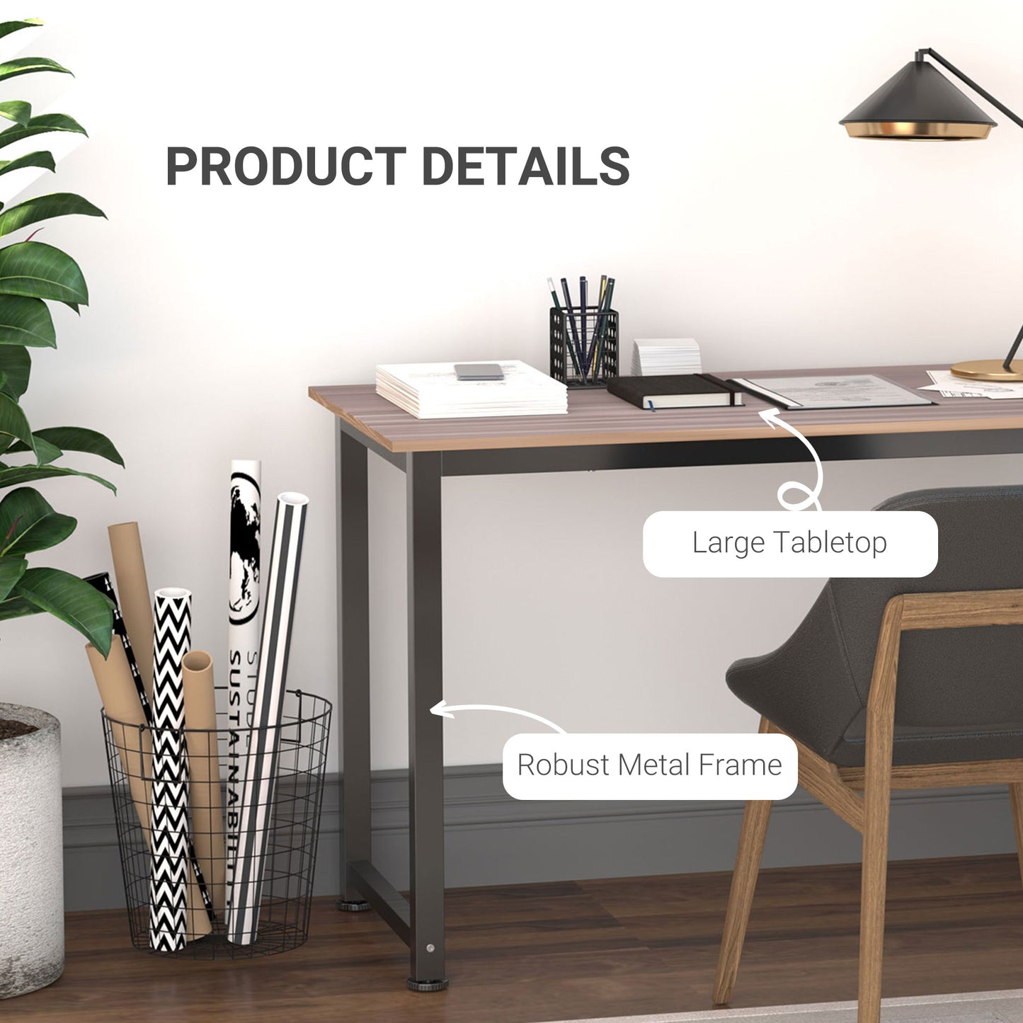 Computer Desk, Writing Table, 120 X 60 X 76cm Workstation For Home Office, Study With Metal Frame, Simple Assembly, Black