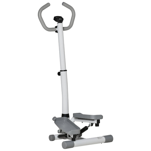 Adjustable Twist Stepper Aerobic Ab Exercise Fitness Workout Machine W/ LCD Screen, Height Adjust Handlebars For Home Gym, White And Grey