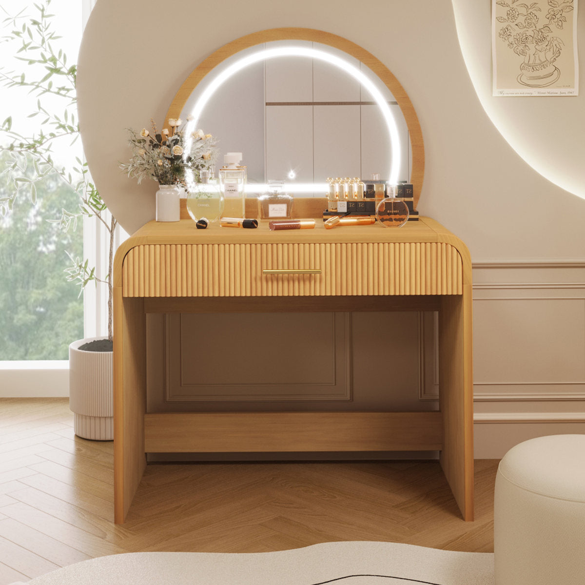 39 Makeup Vanity Table With Mirror Touch Screen Lighted Mirror, Dressing Table With Drawer For Bedroom, Natural