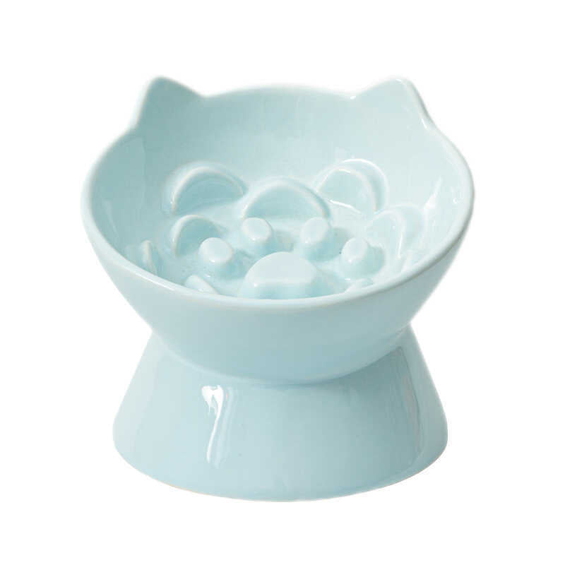 Ceramic Slow Feeding Bowl Cat And Dog Food Bowl Pet Cat Ear Relief Bowl Oblique Mouth