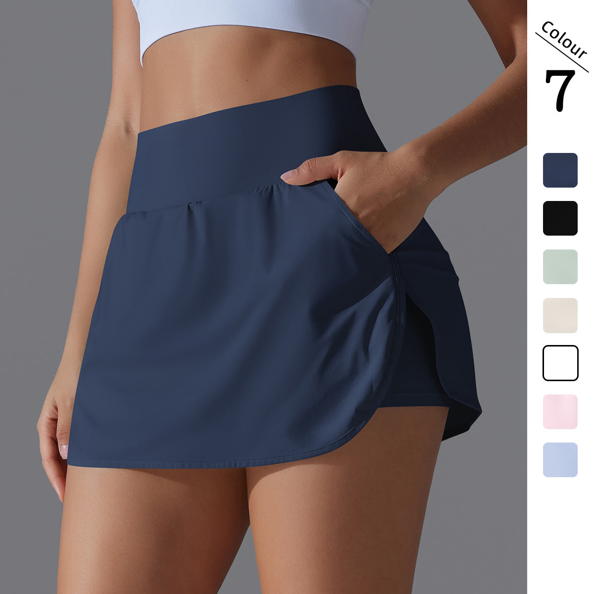 New Cool Sense Sunscreen Tennis Skirt High Waist Tight Slim Fake Two-Piece Culottes Women's Back Waist Pocket Sports Yoga Skirt