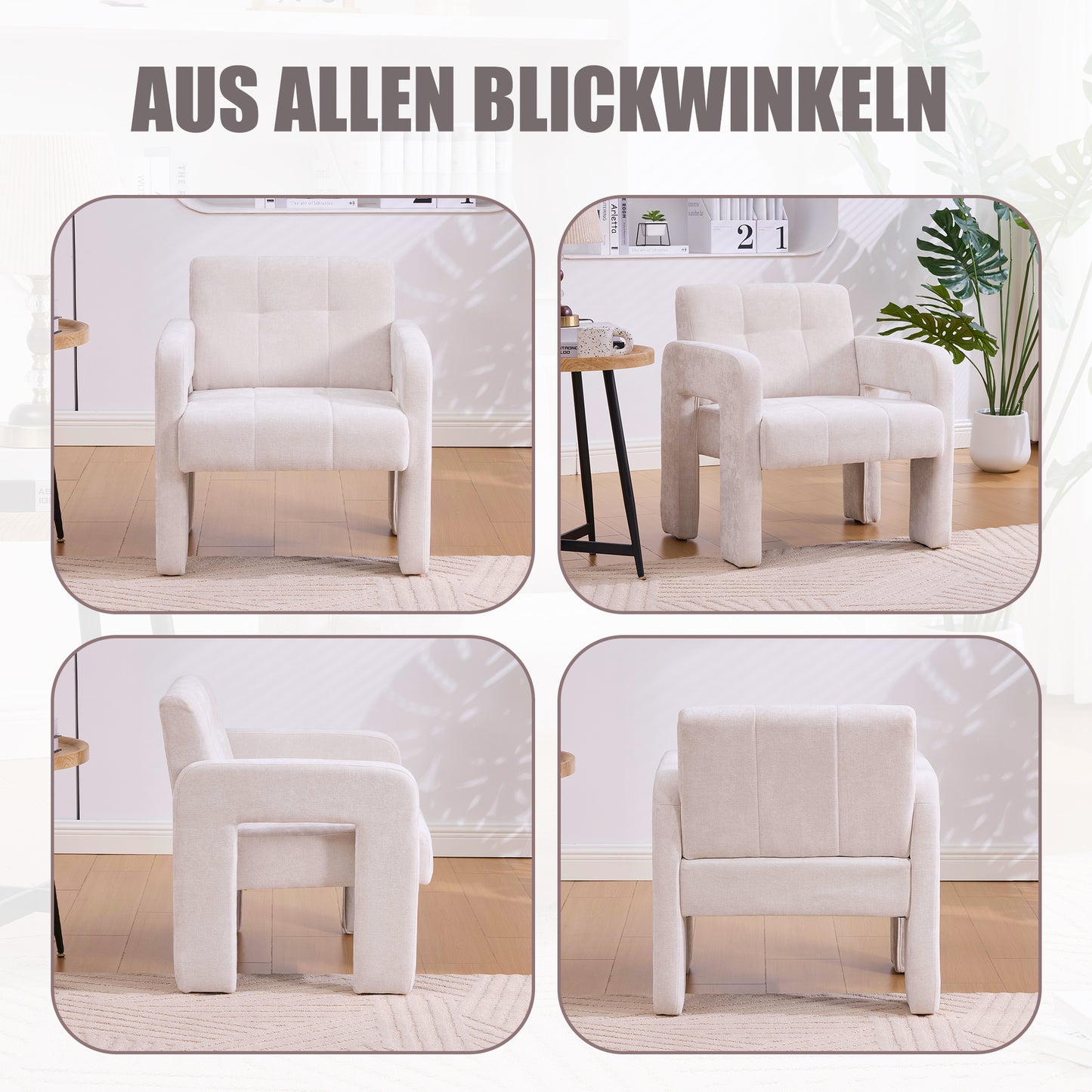 Modern Minimalist Casual Single Armchair Living Room, Bedroom, Office Area Upholstered Chair Comfortable Padded Armchair Nordic Style Casual Seating Beige Chenille