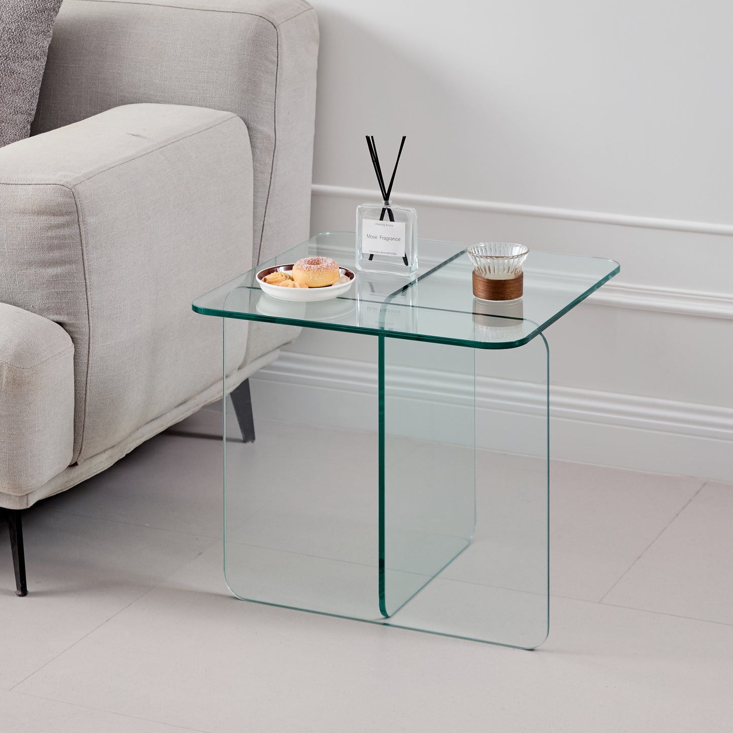 Tempered Clear Glass SideTable, Small Tea Table, Night Stand Tempered Glass
