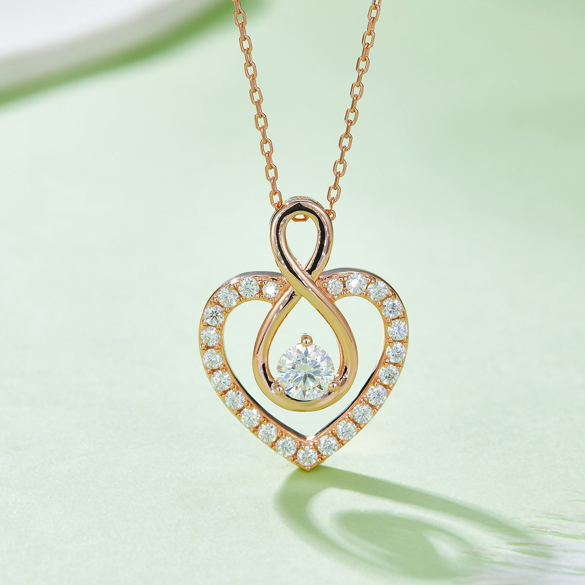 4.6g S925 Sterling Silver 1CT Moissanite Infinity Heart Necklace 45cm  23 Stone Pave Pendant With GRA, Platinum Plated Romantic Gift Box Set For Women