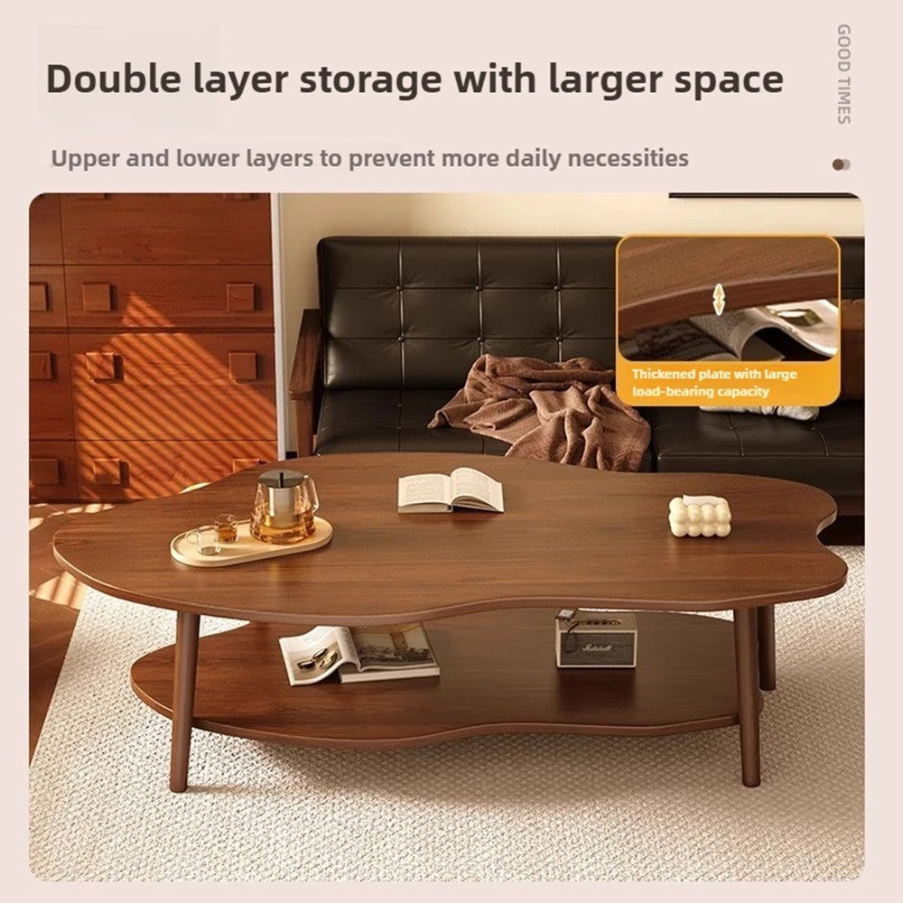 2 Layer Coffee Table Cloud Tea Table Modern Living Room Desk W Storage Shelf
