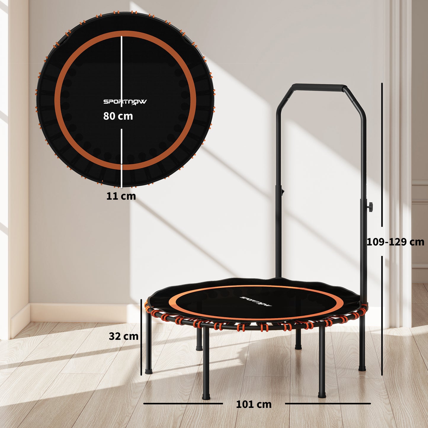 SPORTNOW 40" Foldable Fitness Trampoline Rebounder With Handle, Orange