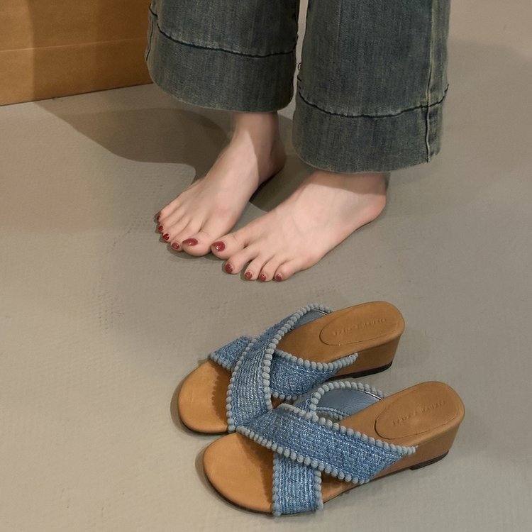 Women's French Style Platform Thong Sandals, Outdoor Heeled Flip Flops For Beach