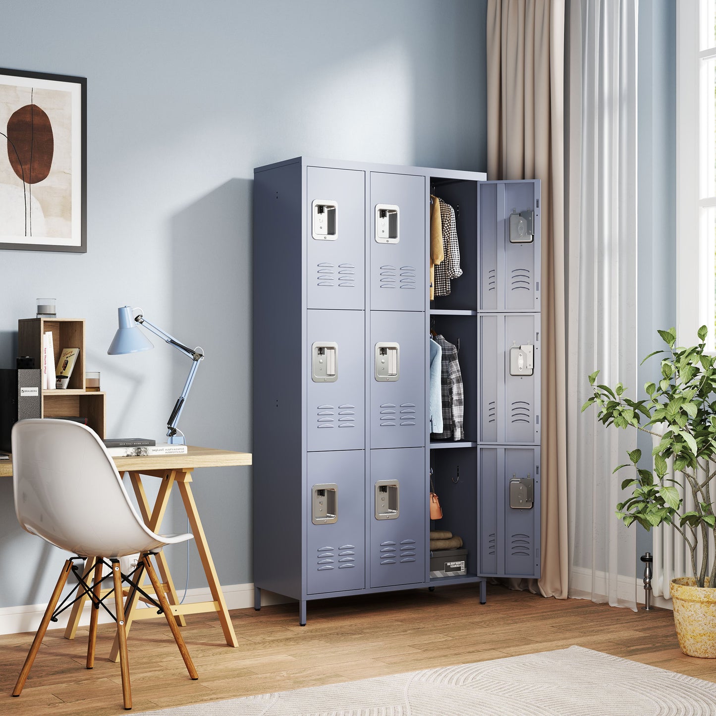9 Door 72 H Metal Lockers With Lock For Employees,School,Office,Gym,Bedroom,Storage Locker Cabinet,Gray,Assembly Required
