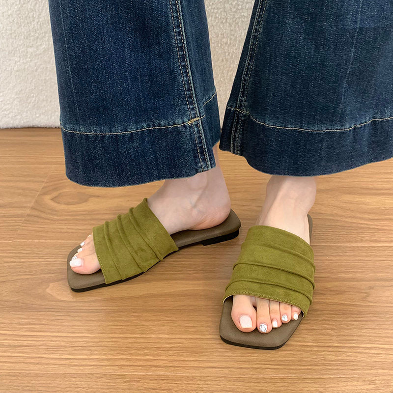2026 New French Retro Women's Flat Slide Sandals, Simple Daily Versatile Casual Single Strap Outdoor Slides For Summer