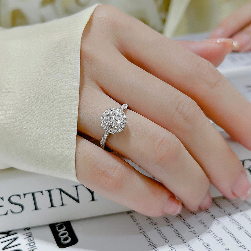 1 Piece  Sterling Silver Cushion Halo Moissanite Ring, Elegant Solitaire Style, For Engagement & Valentine's Gifts