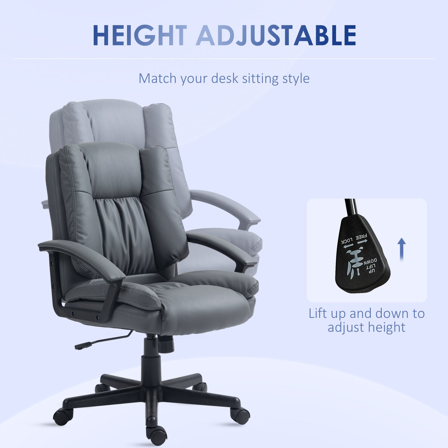 Office Chair, Computer Desk Chair, Mid Back Executive Chair With Adjustable Height And Swivel Rolling Wheels For Home Study, Dark Grey
