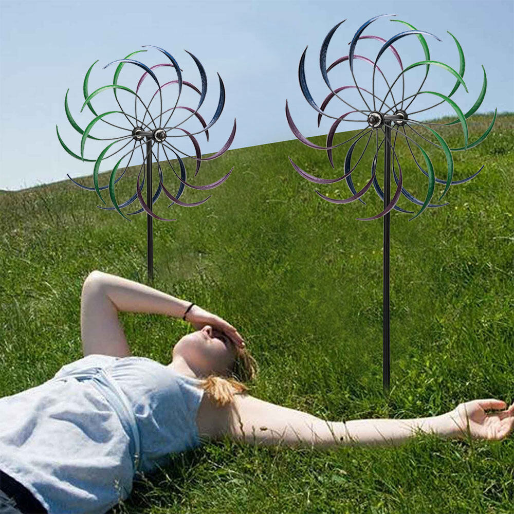 2M Metal Windmill Garden Art Decor Wind Spinner Kinetic Yard Colorful Sculpture