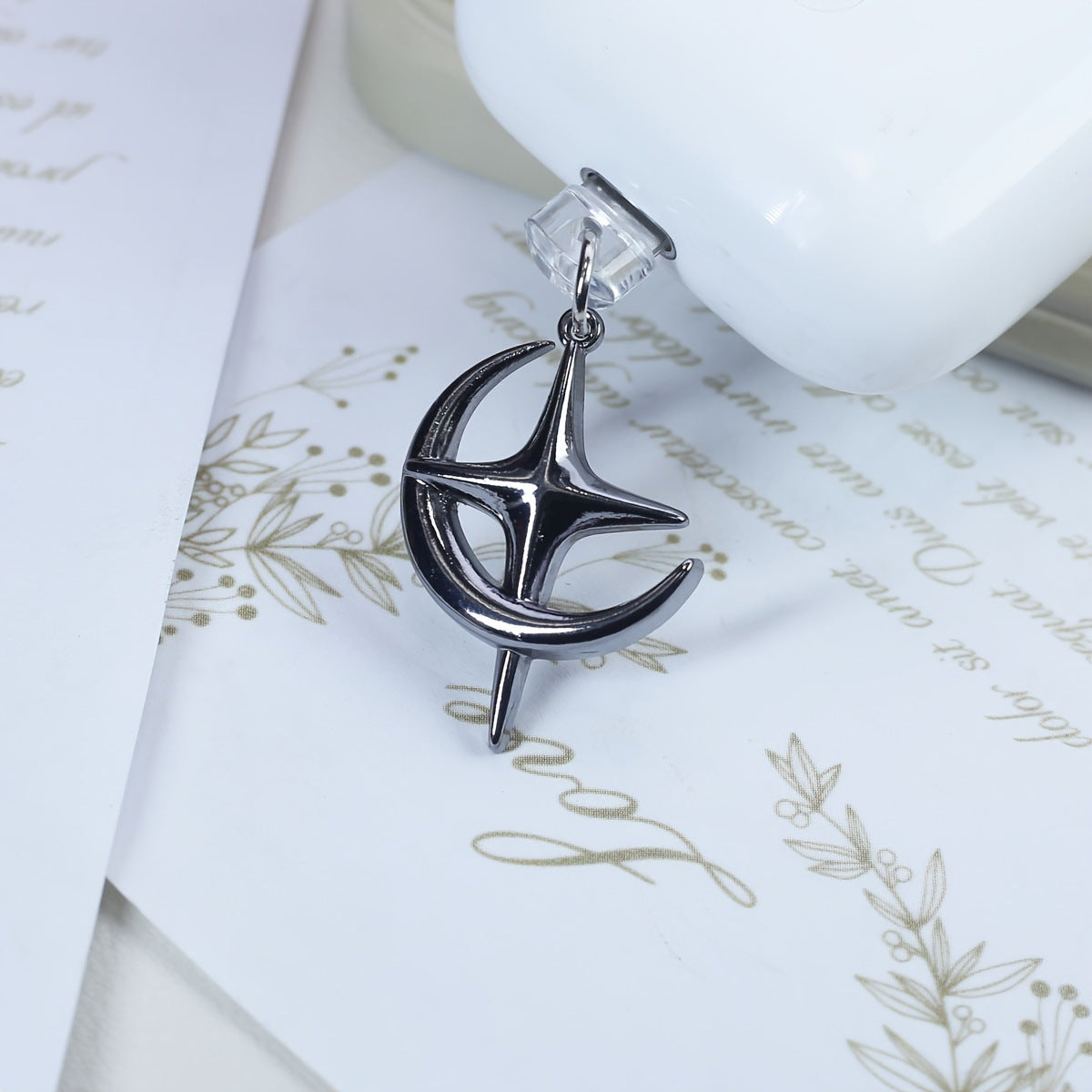 Silver Four-corner Star Dust Plug Pendant Charging Port