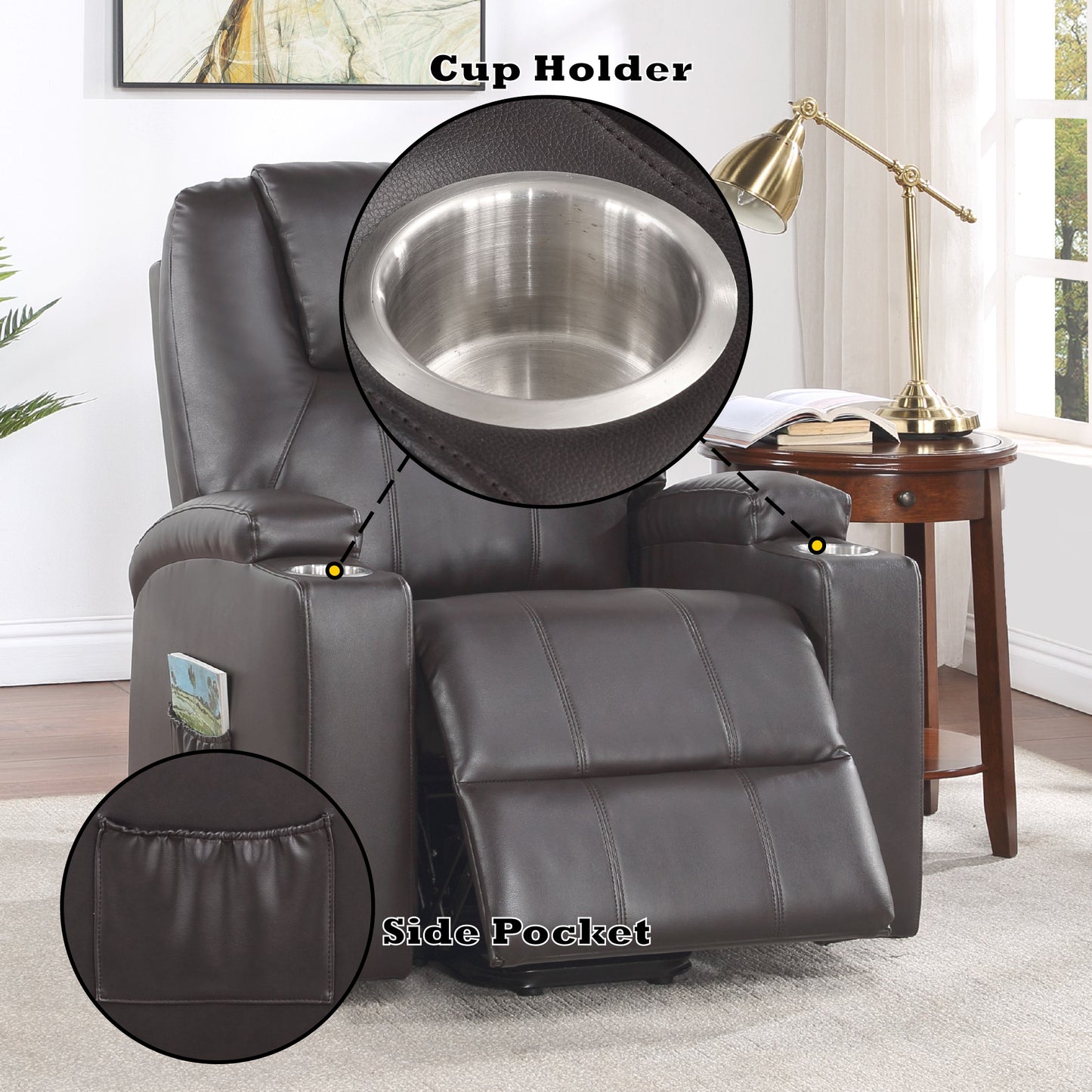Brown Leather Recliner Aire W Power Lift & Massage