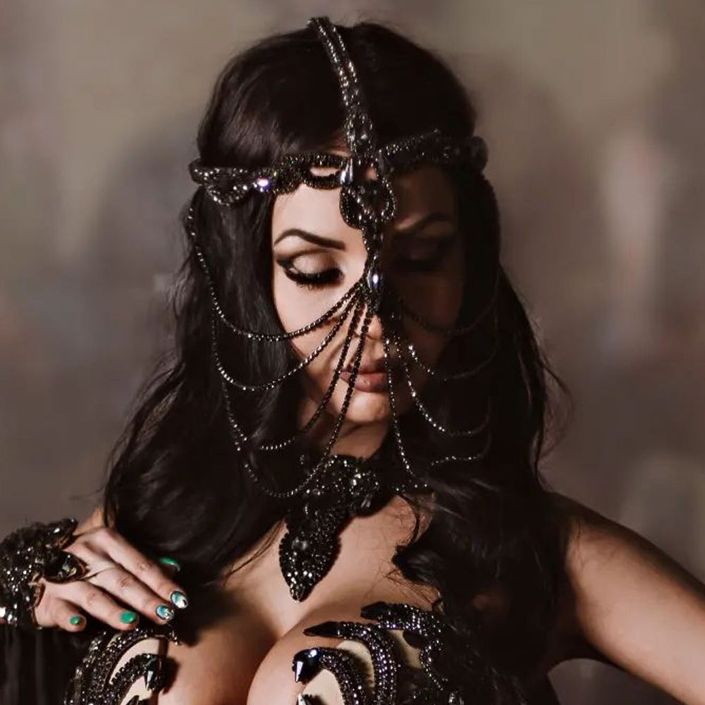 Exaggerated Rhinestone Black Mask Hair Accessories