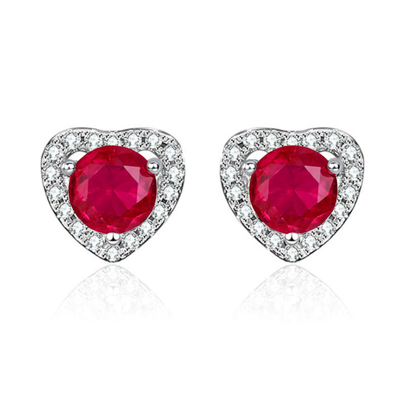 S925 Sterling Silver Heart Halo Stud Earrings, 5mm Lab-Grown Ruby Sapphire, Platinum Plated 1.5g, Women's Jewelry Gift Box
