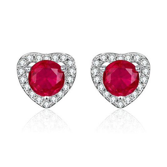 S925 Sterling Silver Heart Halo Stud Earrings, 5mm Lab-Grown Ruby Sapphire, Platinum Plated 1.5g, Women's Jewelry Gift Box