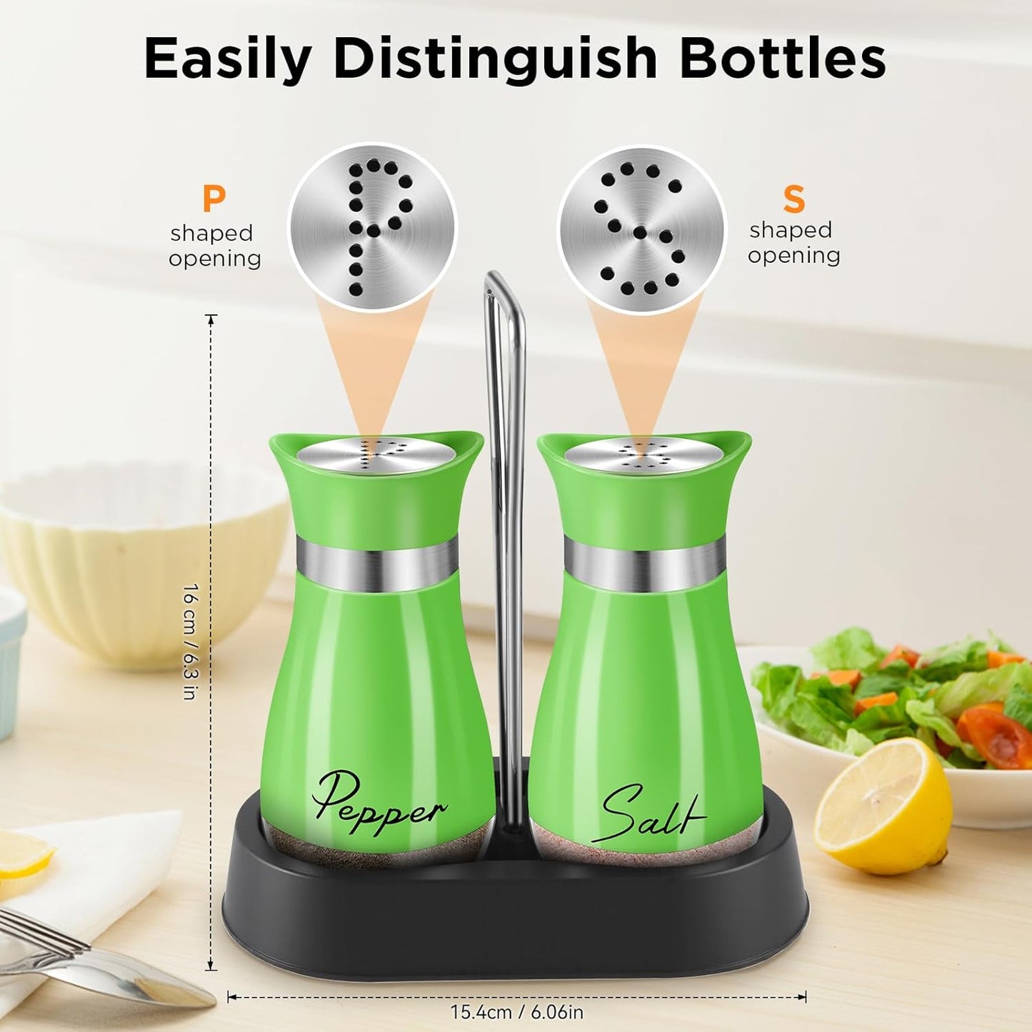 Salt And Pepper Shakers Set - Salt Containers For Gifts, Kitchen Decor, Home, RV, Camp, BBQ, 4 Oz Farmhouse Spice Dispenser With Glass Bottom, Set Of 2