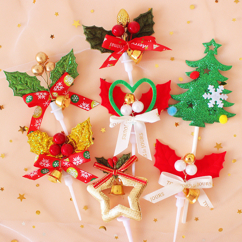 Christmas Cake Decoration Grass Ring Leaf Insert Christmas Dessert Table Decor Item