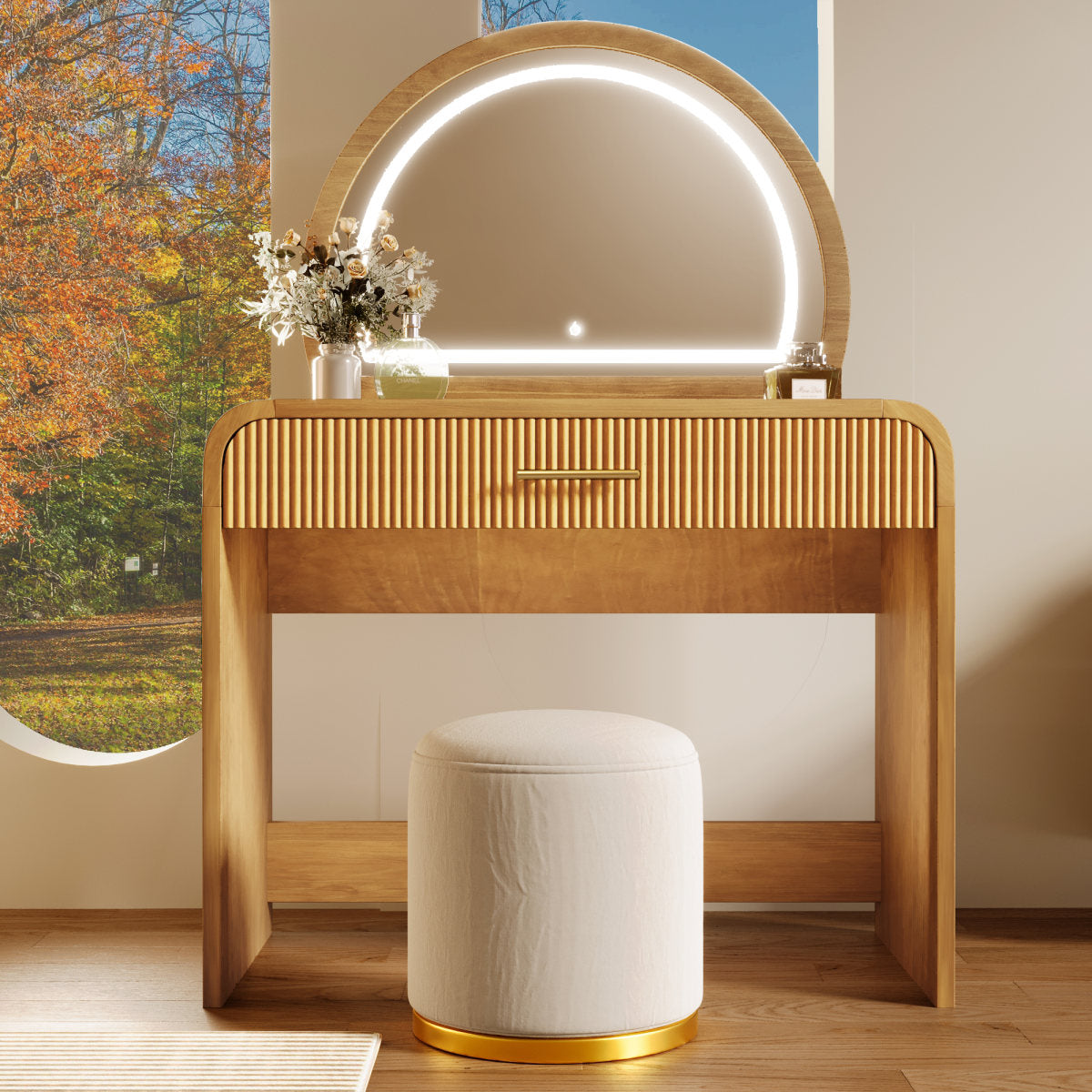 39 Makeup Vanity Table With Mirror Touch Screen Lighted Mirror, Dressing Table With Drawer For Bedroom, Natural