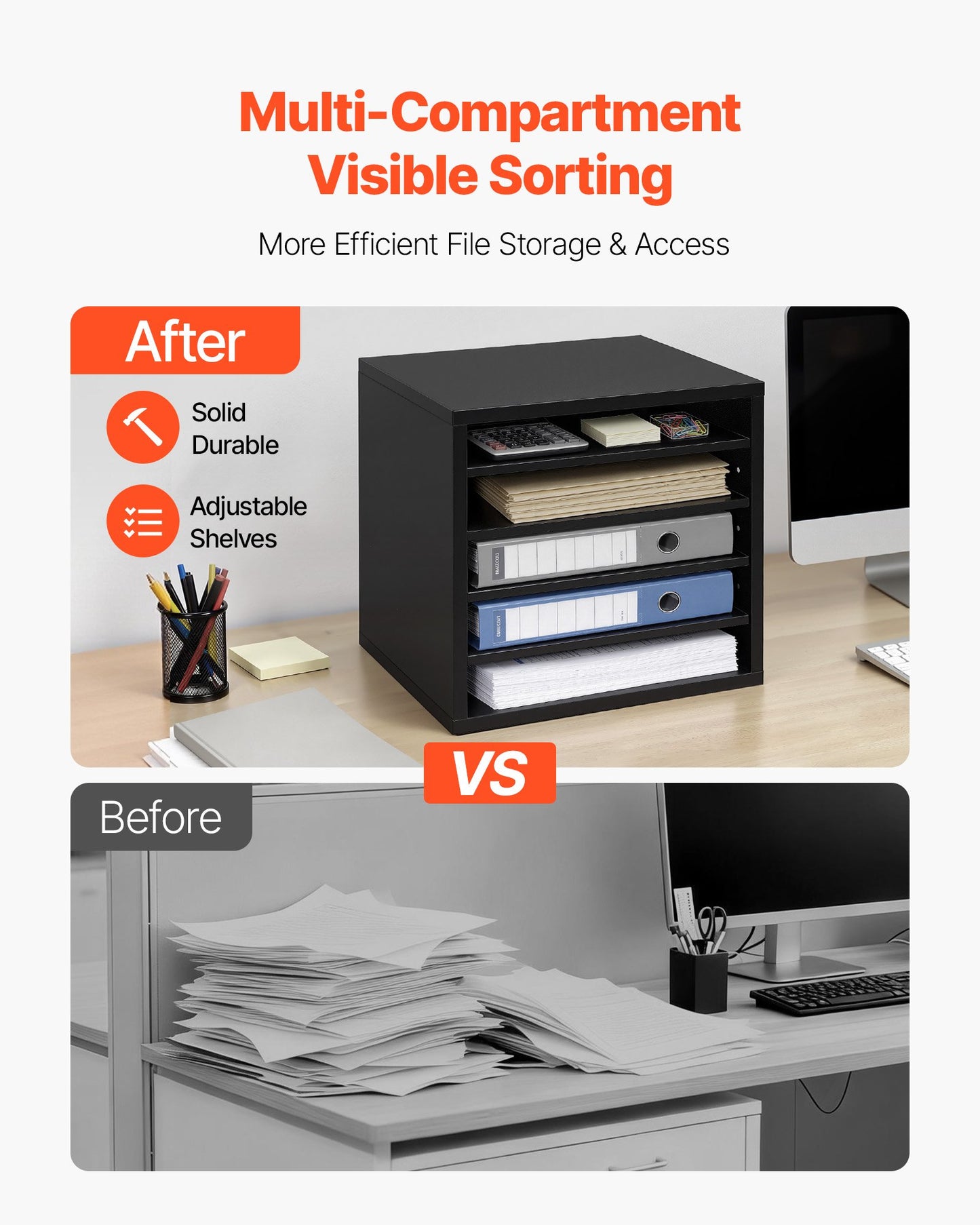 Literature Organizer, 5 Compartments Office Mailbox With Adjustable Shelves, Wooden Mailbox Sorter With MDF, Countertop Office Home Classroom Storage Organizer For File, Document, Paper, Black