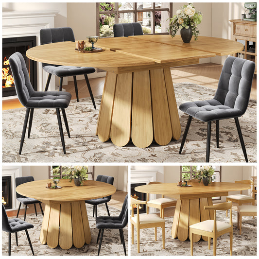 Extendable Dining Table, Dining Room Table, Kitchen Table, Balcony Table, Wooden Dining Table Round Dining Table, Extends To Oval, 118-158 Cm, Seats Up To 6 People, Natural Color