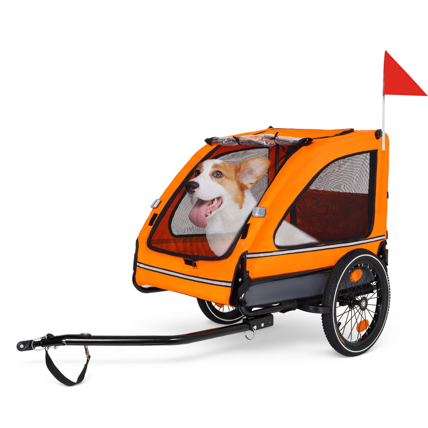 Pet Bike Trailer Dog Cart For Bicycle,Suitable For Small And Medium Pets, Easy Folding Cart Frame, Quick Release Wheel, Non-Slip Floor, Internal Leash, Orange Gray