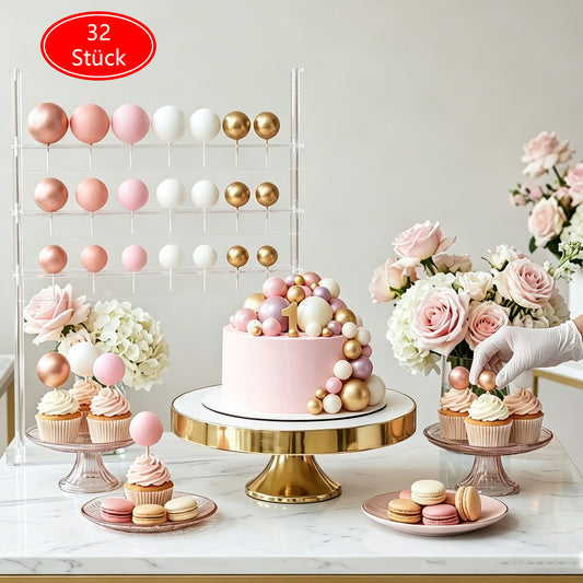 32-Piece Decorative Beads Set—Colorful Beads In Pink, Gold, And White—Table Decor For Celebrations And Events—Party Supplies