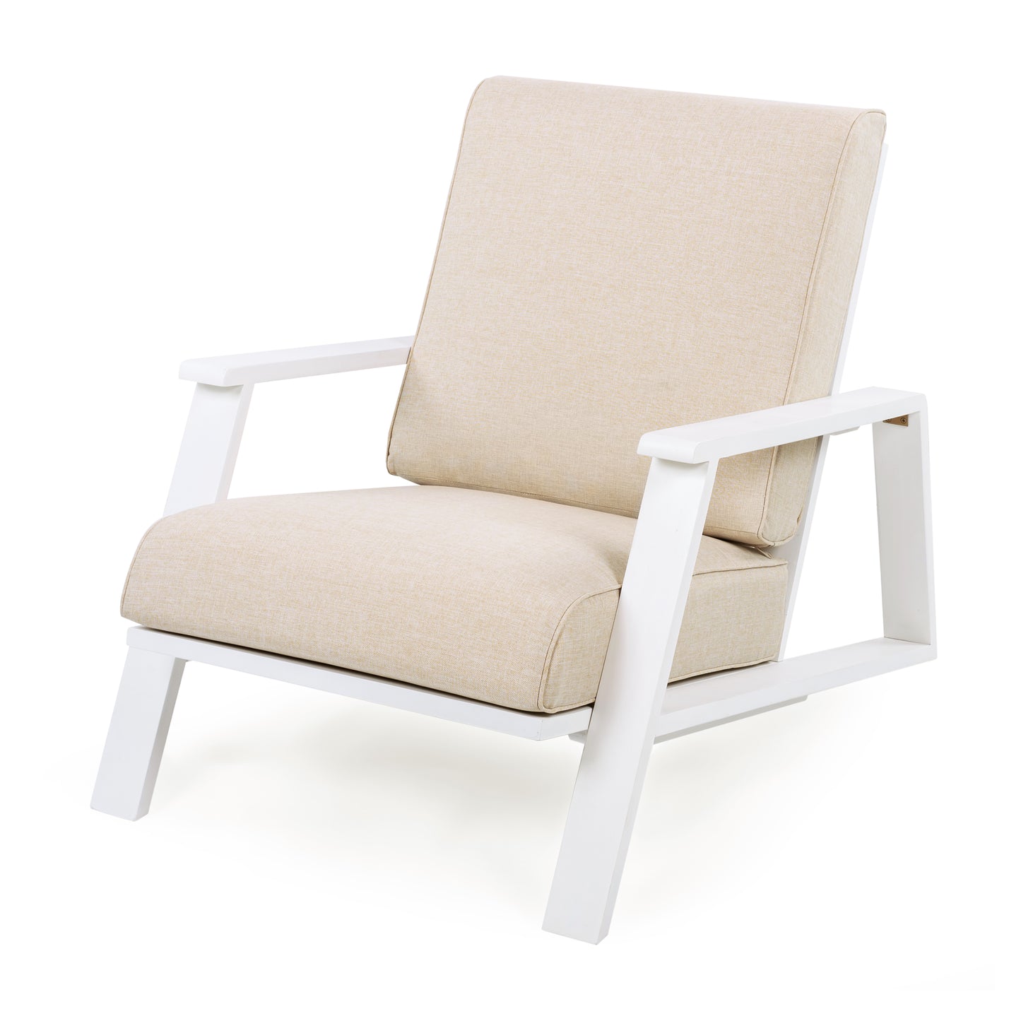 Patio Lounge Chair, Outdoor Club Chair With Beige Cushion And White Acacia Wood Frame