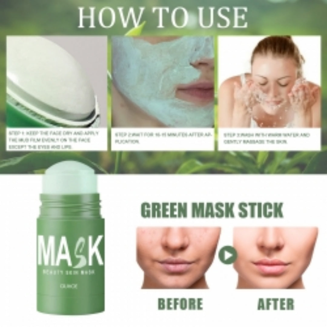 OUHOE Green Tea Mask Stick, Acne Blackheads Pimple Face Cleansing And Pore-Tightening Smear Mask Clay