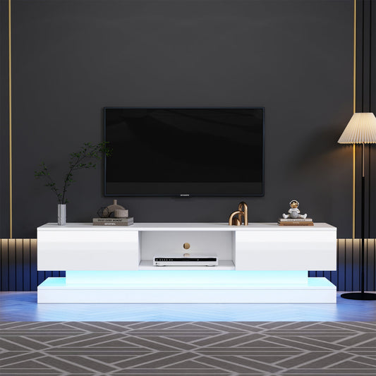 160x35x40.5cm White High Gloss TV Cabinet With LED Lighting, 2 Drawers, App Control, Anti-Tilt Design, For 60 Inch TV,tv Board,tv Lowboard