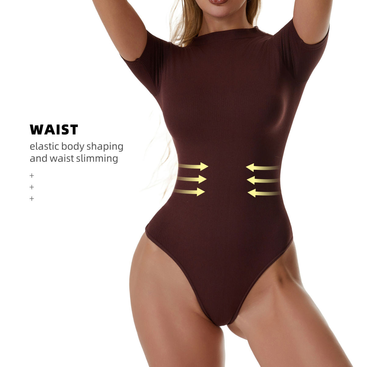 Plus-size Shapewear Bodysuit For Women, Waist Trainer, Body-shaping Undergarment, Yoga Crewneck Short-sleeve Fitness Base Layer