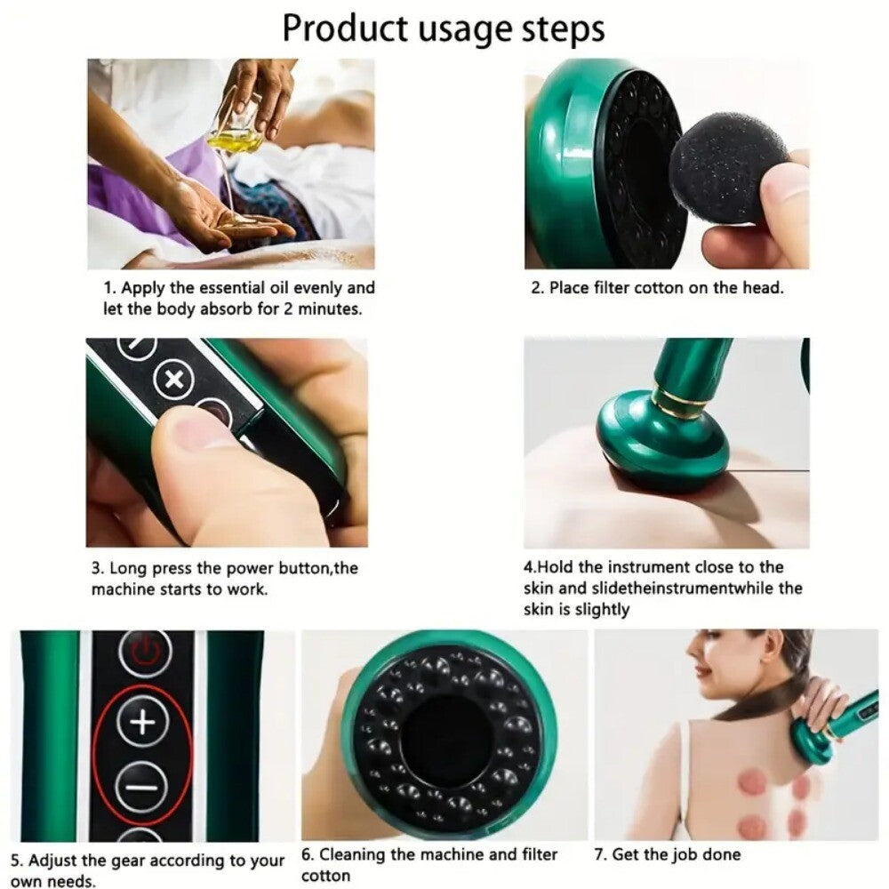 12 Levels Electric Cupping Massager Vacuum Suction GuaSha Anti Cellulite Beauty  Green