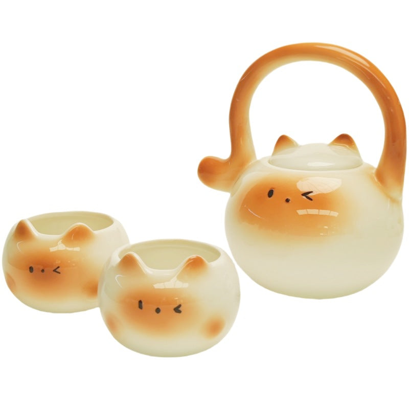 Creative Handle Teapot Siamese Cat Tea Cup And Teapot Set