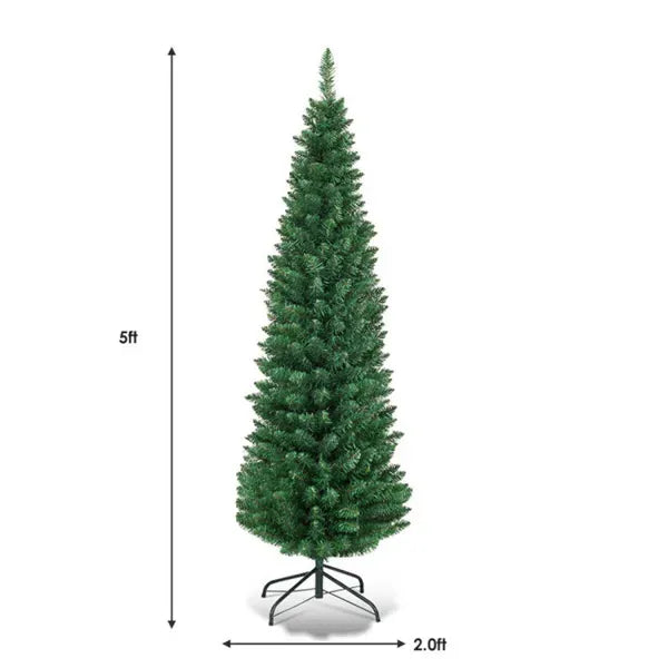 5ft Slim Pencil Christmas Tree - Space-Saving Design For Small Corners, 220 Realistic PVC Branches With Flocked Finish